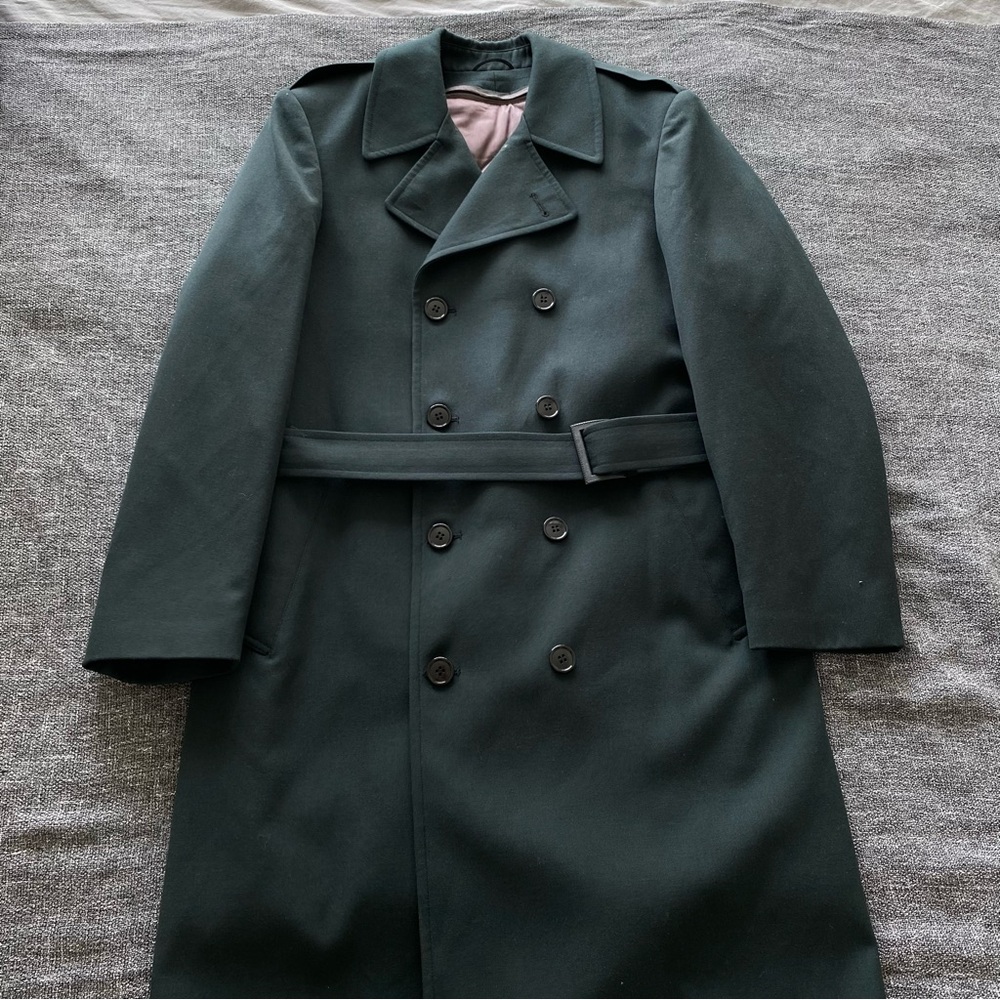 Men's Dark Green Double-Breasted Wool Trench Coat